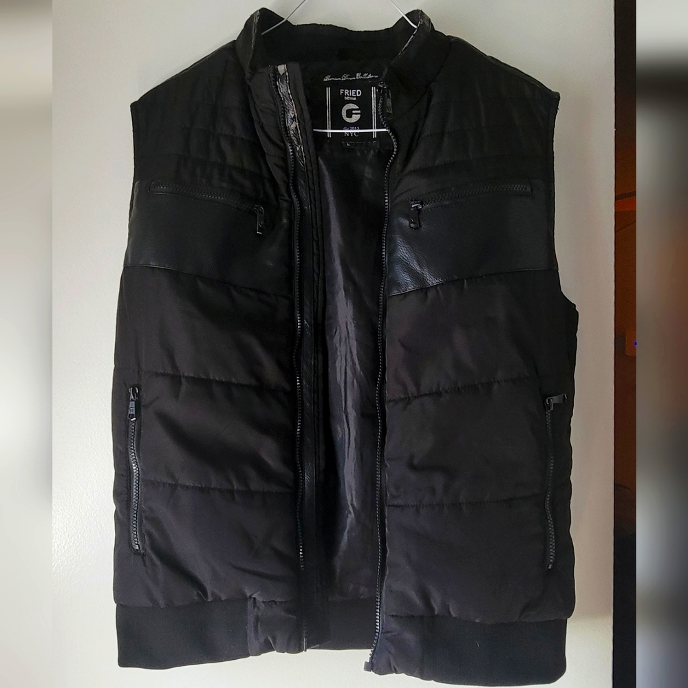FRIED DENIM COLLECTION Men's Impermeable Vest with Faux Leather accents